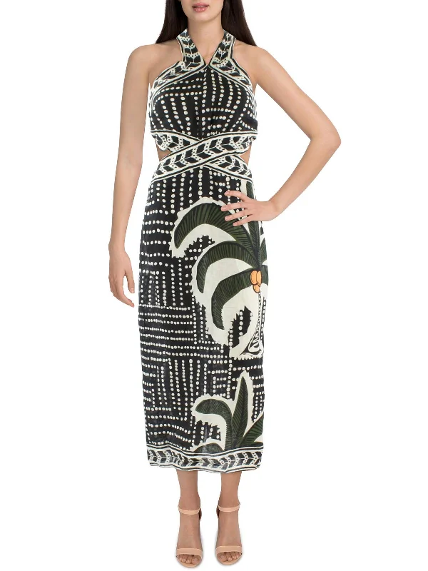 Jungle Womens Aztec Print Tie Back Halter Dress