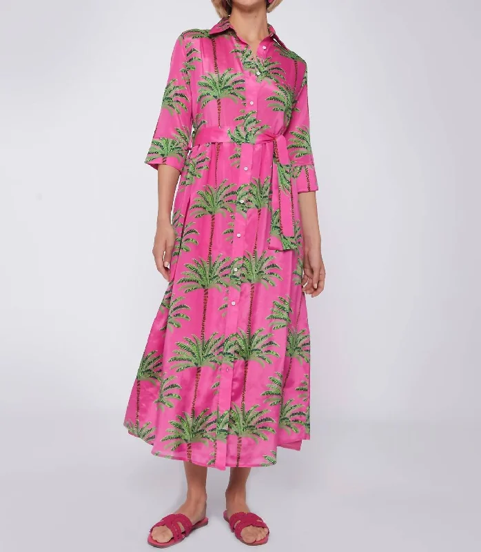 Natalie Dress In Pink Palm Tree