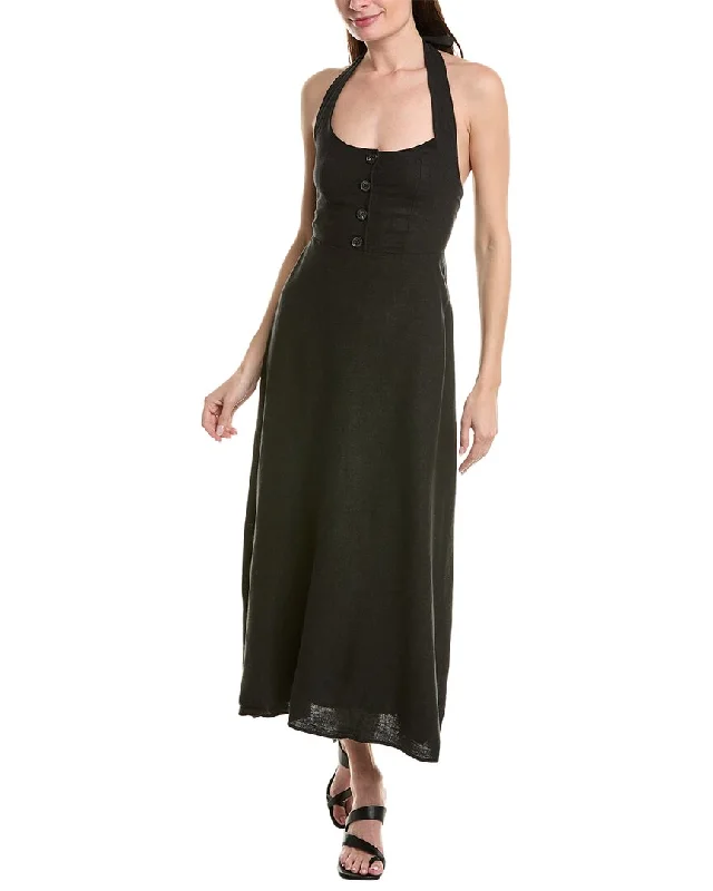 WeWoreWhat Button Front Linen-Blend Maxi Dress