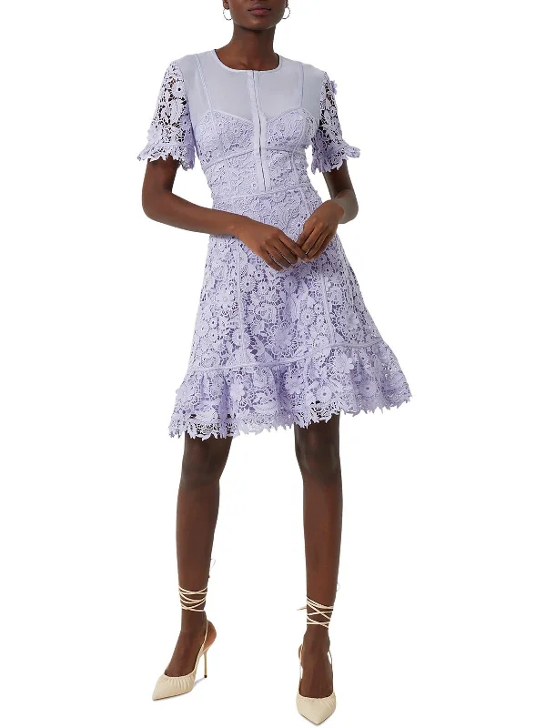 Womens Lace Floral Fit & Flare Dress