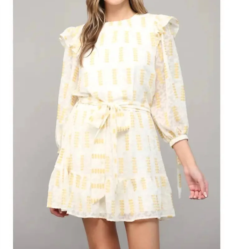 Ruffle Dress In Ivory/yellow