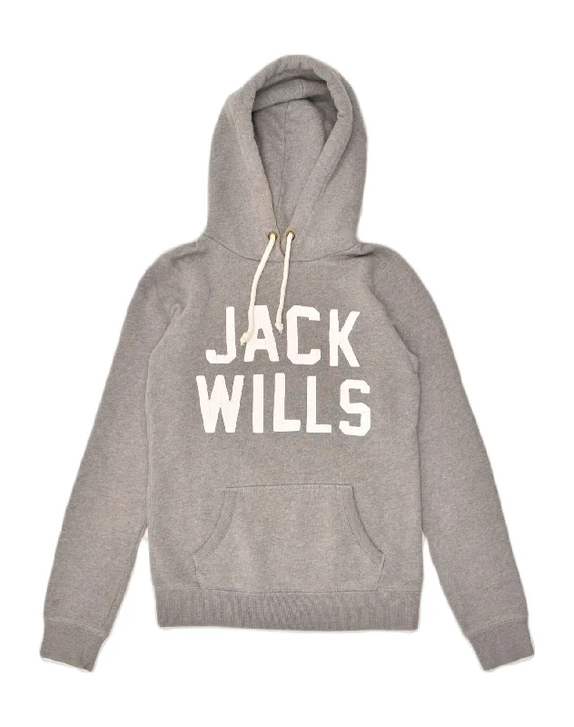 JACK WILLS Womens Graphic Hoodie Jumper UK 8 Small  Grey Cotton