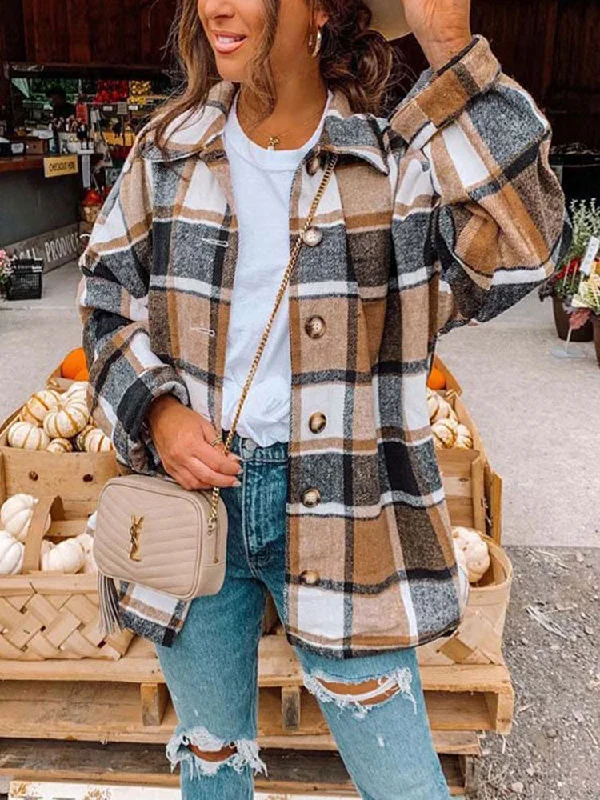 Autumn Plaid Jacket Women Overshirt Long Checkered Jacket Woman Female Long Sleeve Winter Shirt Jackets Coats For Women 2022