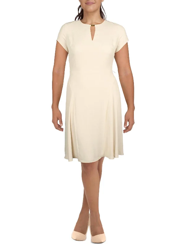 Womens Satin Keyhole Fit & Flare Dress