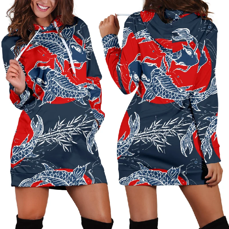 Koi Fish Carp Fishs Hand Drawn Japanese Art Women'S Hoodie Dress