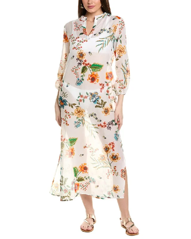 Johnny Was Puff Sleeve Silk-Blend Maxi Dress