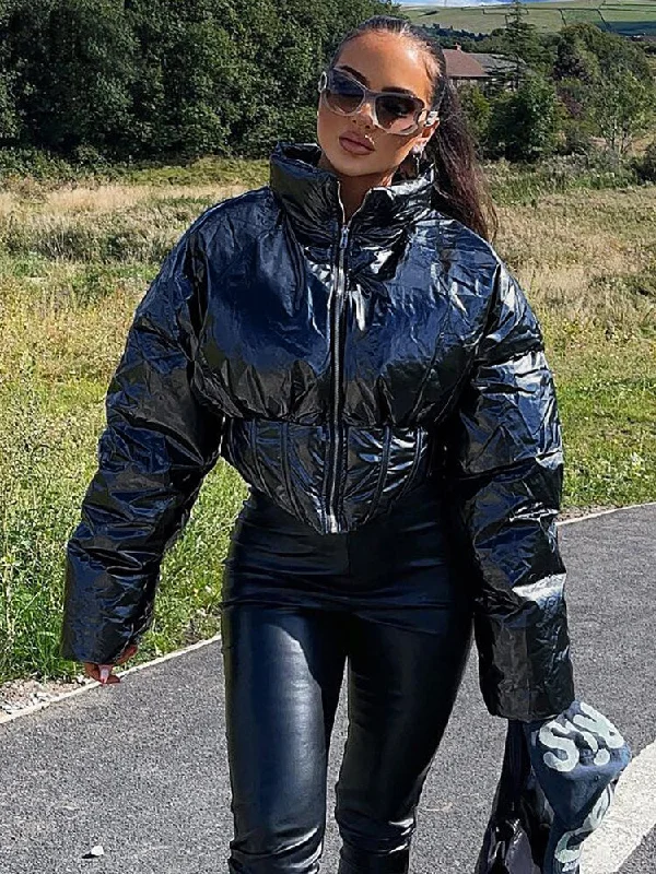 Winter Shiny Solid Jackets Women Unique Winter Outerwear