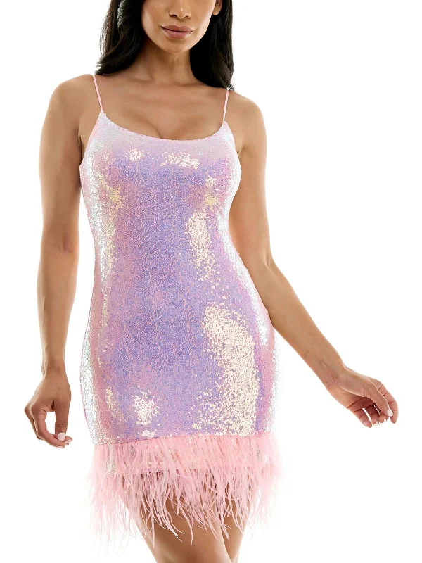 Juniors Womens Sequined Cocktail And Party Dress