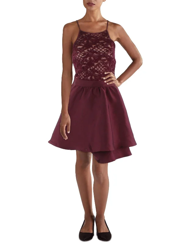 Womens Lace Glitter Fit & Flare Dress