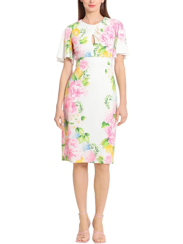 Womens Floral Print Matte Jersey Sheath Dress