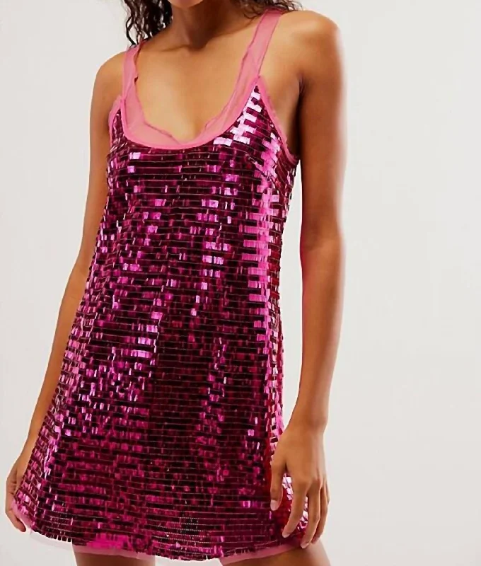 Disco Fever Mini Slip Dress In Pink