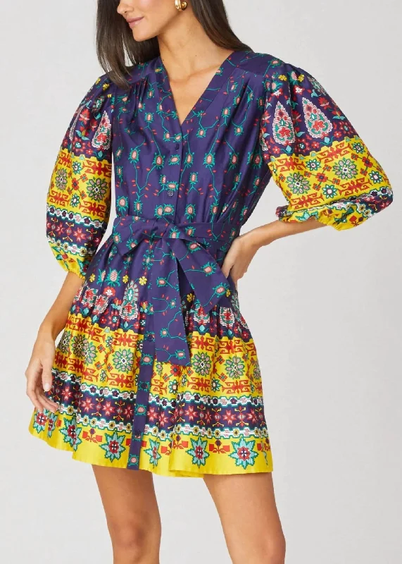 Stevie Dress In Lemon/navy Multi