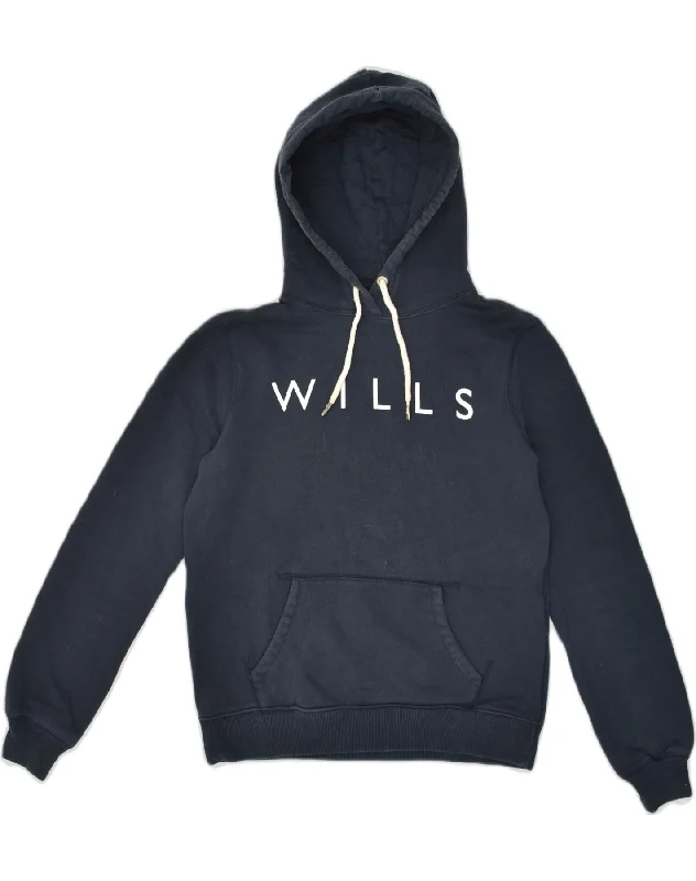 JACK WILLS Womens Graphic Hoodie Jumper UK 10 Small  Navy Blue Cotton