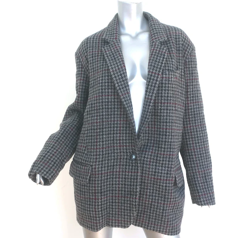 Isabel Marant Etoile Kaito Houndstooth Blazer Gray Virgin Wool Size 42