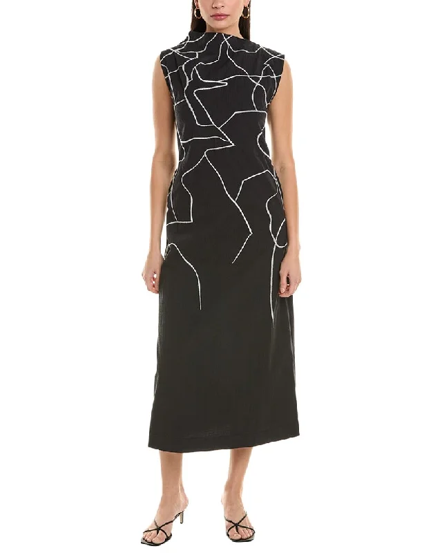 ALPHA STUDIO Seersucker Midi Dress