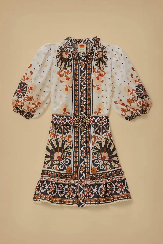 Flower Fan Tapestry Mini Dress In Off White