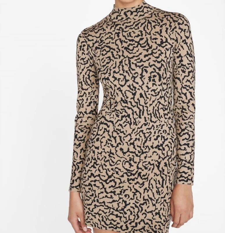 Jacquard Sweater Dress In Light Camel Multi