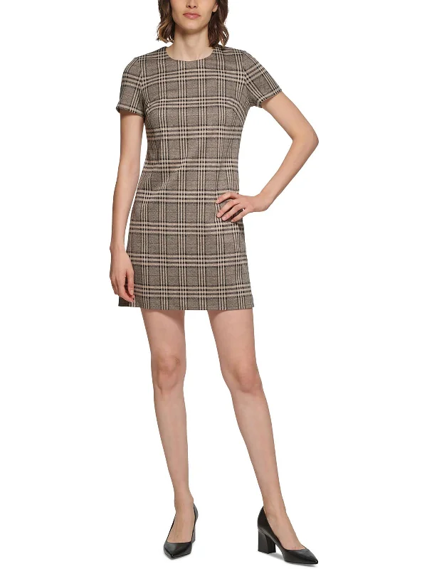 Petites Womens Plaid Sheath Mini Dress