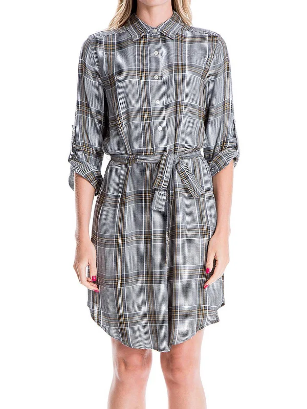 Womens Houndstooth Above Knee Shirtdress