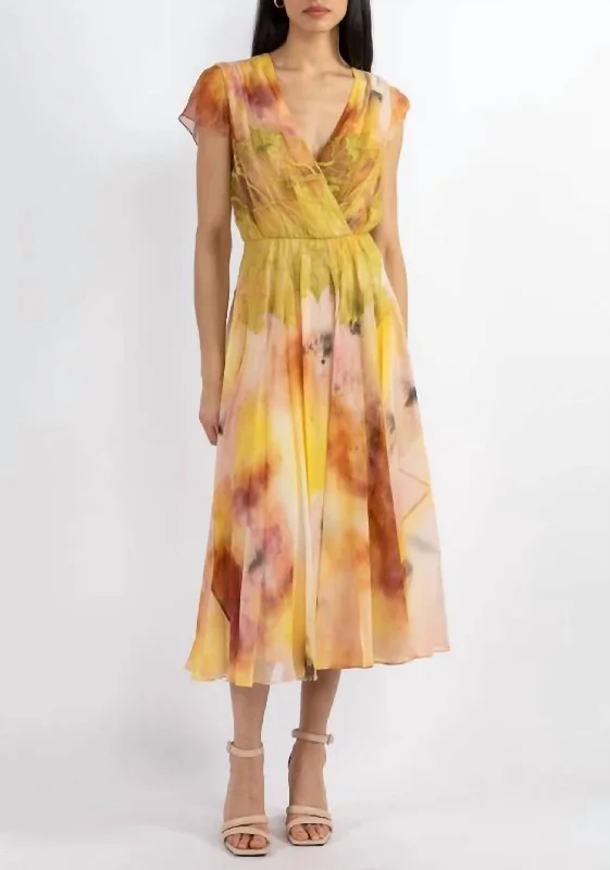 Sleeveless Crinkle Chiffon Lace Detail Daydress In Yellow Pink