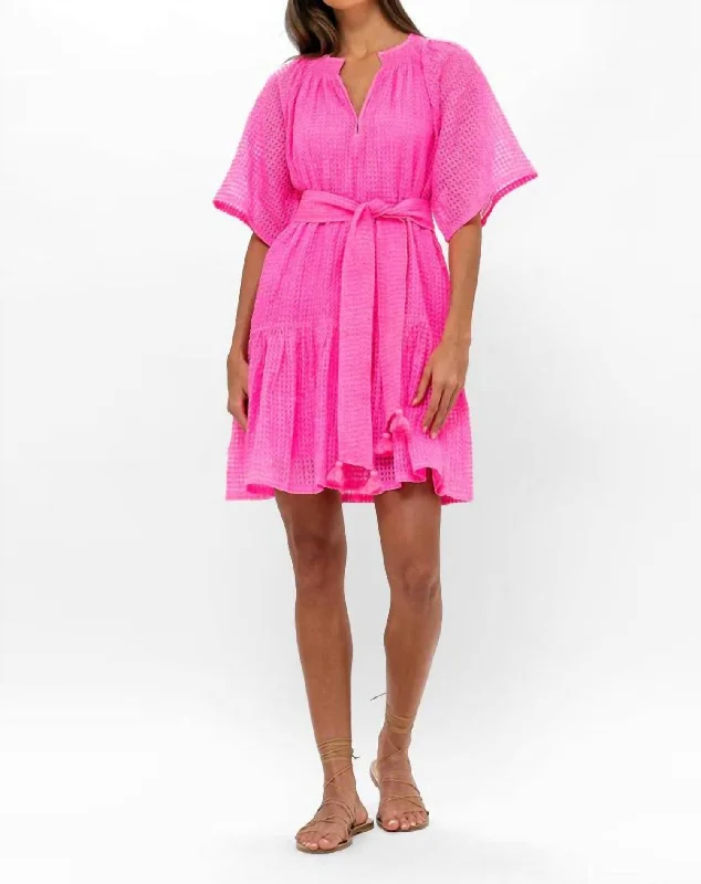 Raglan Belted Mini Dress In Delray Pink