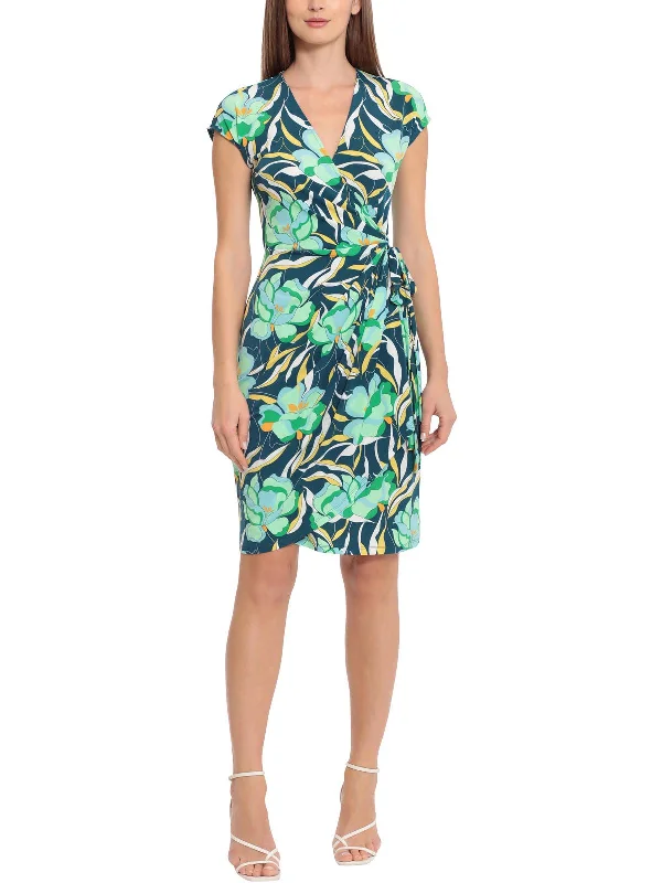 Womens Floral Print Matte Jersey Wrap Dress