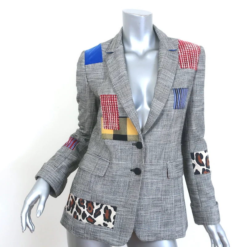 Alice + Olivia Paulene Patchwork Plaid Blazer Gray Size 2 Two-Button Jacket