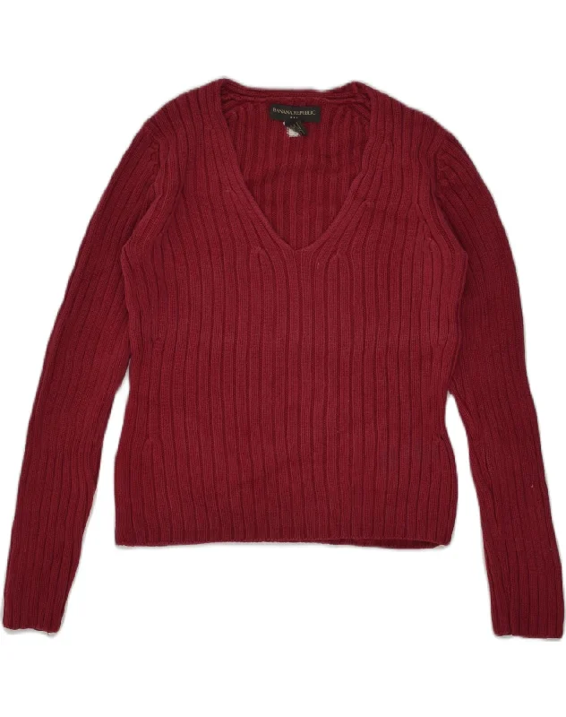 BANANA REPUBLIC Womens V-Neck Jumper Sweater UK 14 Medium Red Cotton