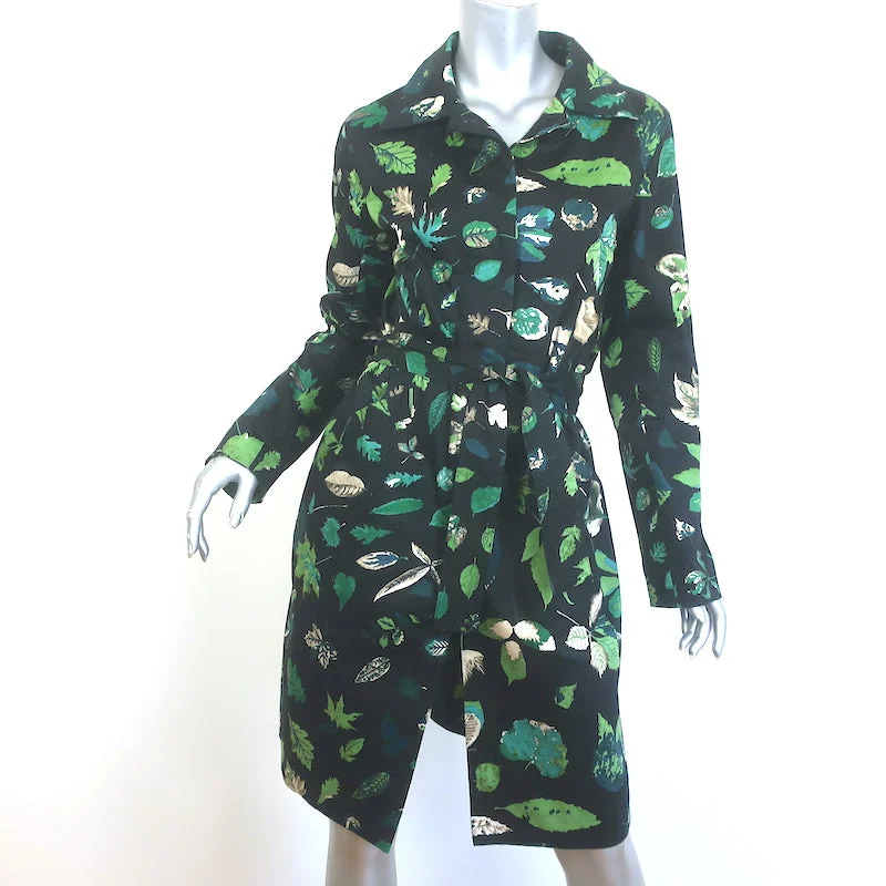 Samantha Sung Trench Coat Leaf Print Stretch Cotton Size 6 Belted Jacket