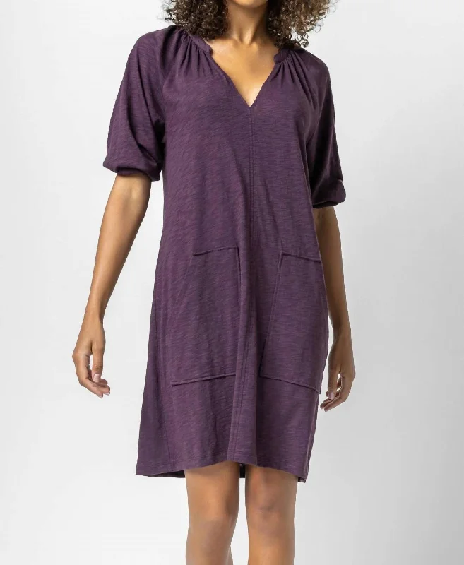 3/4 Sleeve Split Neck Dress In Fig