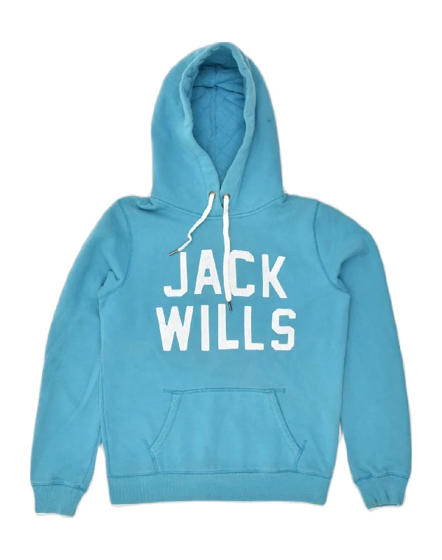 JACK WILLS Womens Graphic Hoodie Jumper UK 12 Medium Blue Cotton