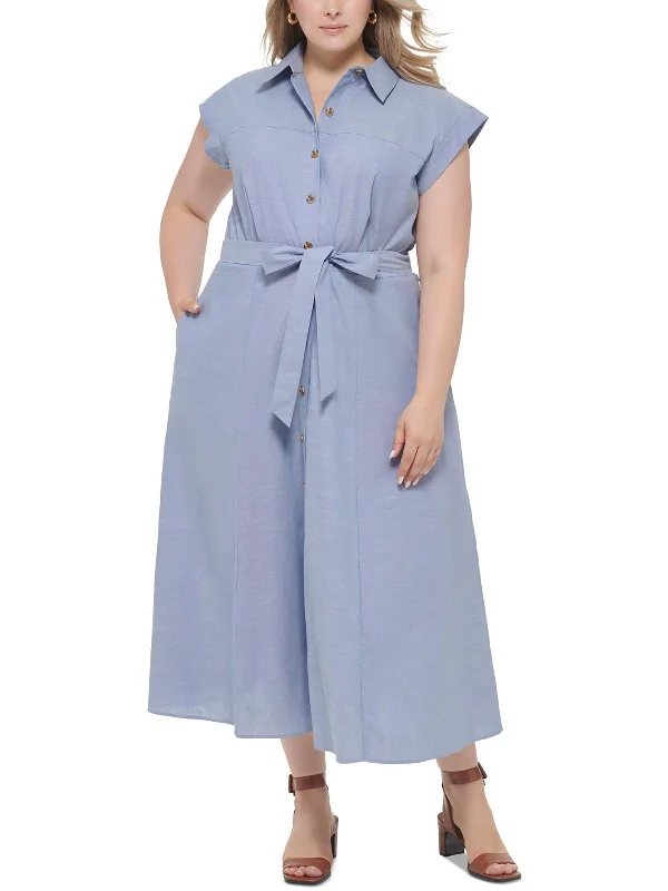 Plus Womens Collar Denim Shirtdress