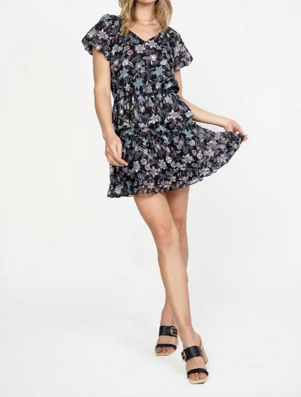 Bubble Sleeve Mini Dress In Floral