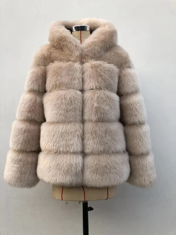 Winter Thick Warm Hoody Faux Fur Coat Women Furry