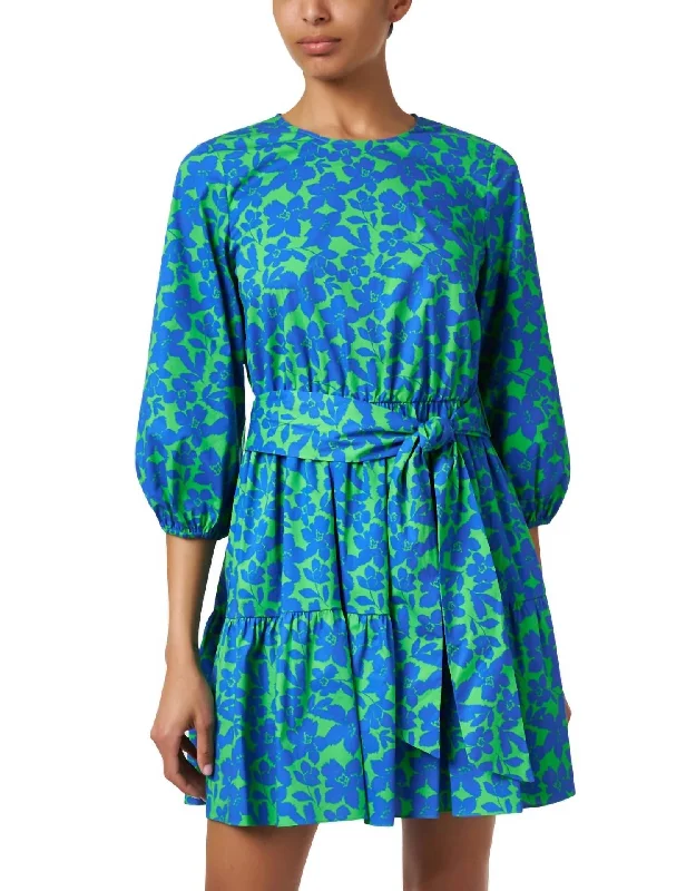 Becca Print Cotton Dress In Blue & Green