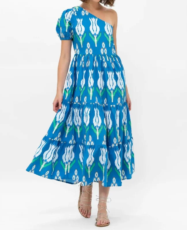 One Shoulder Maxi In Samba Blue