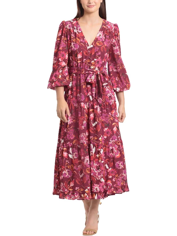 Womens Floral Print Polyester Midi Dress