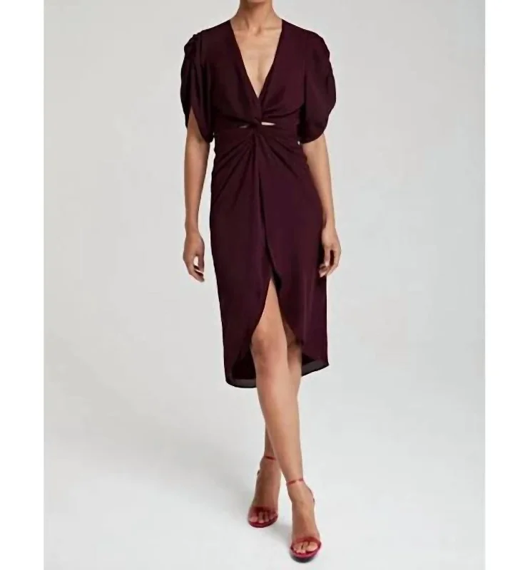 Twist Front Dress In Wine