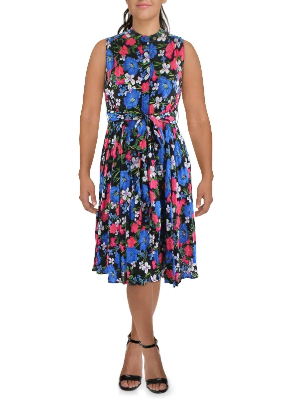 Womens Floral Print Long Fit & Flare Dress