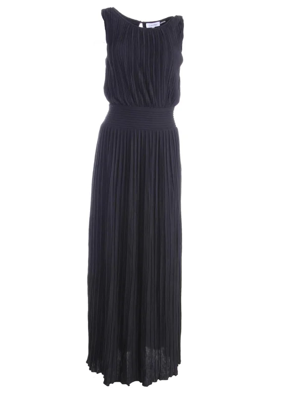 Womens Pleated Sleeveless Evening Dress