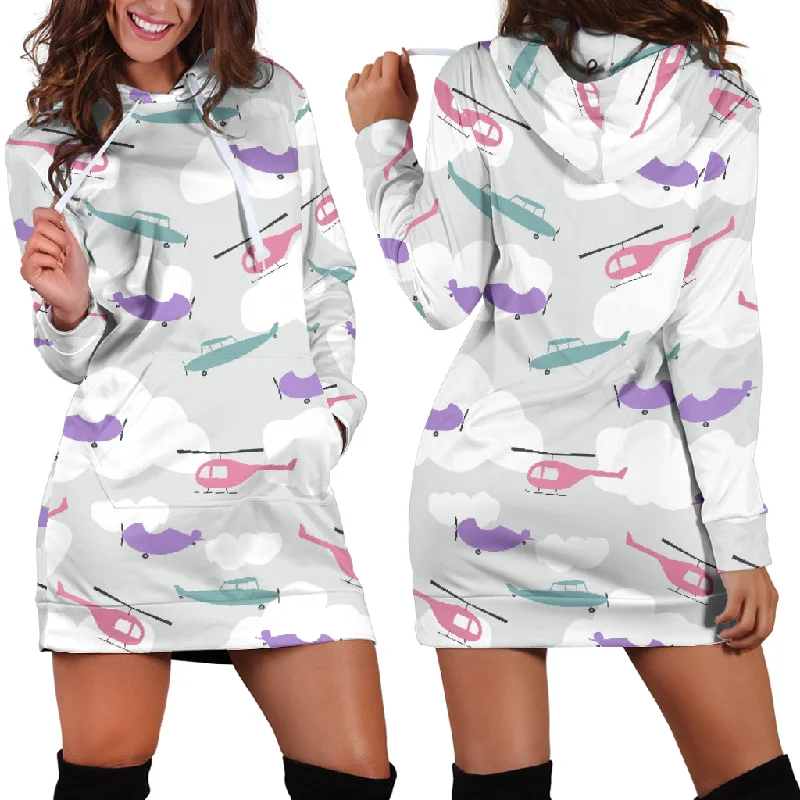 Helicopter Plane Pattern Women'S Hoodie Dress