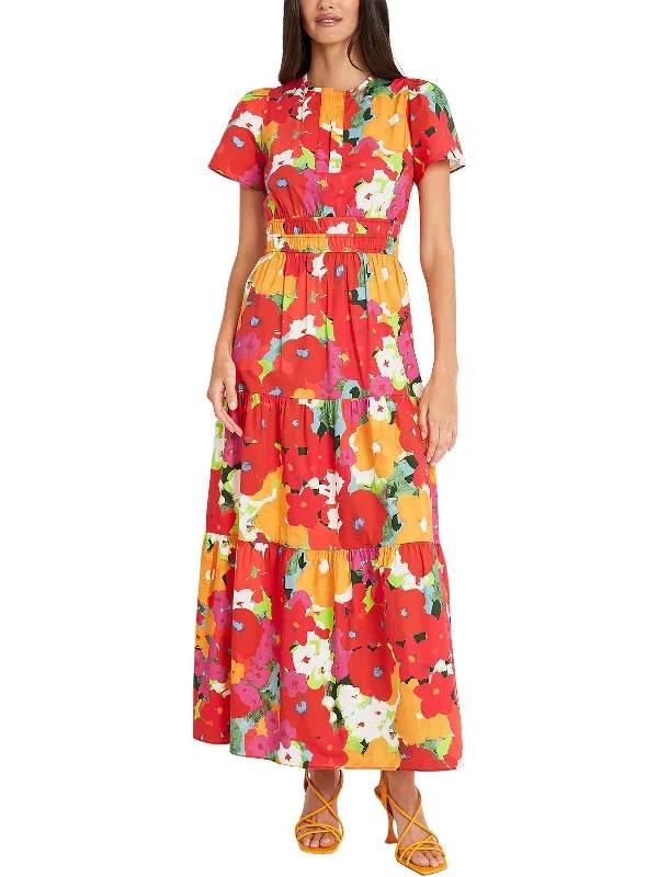 Womens Floral Print Cotton Midi Dress