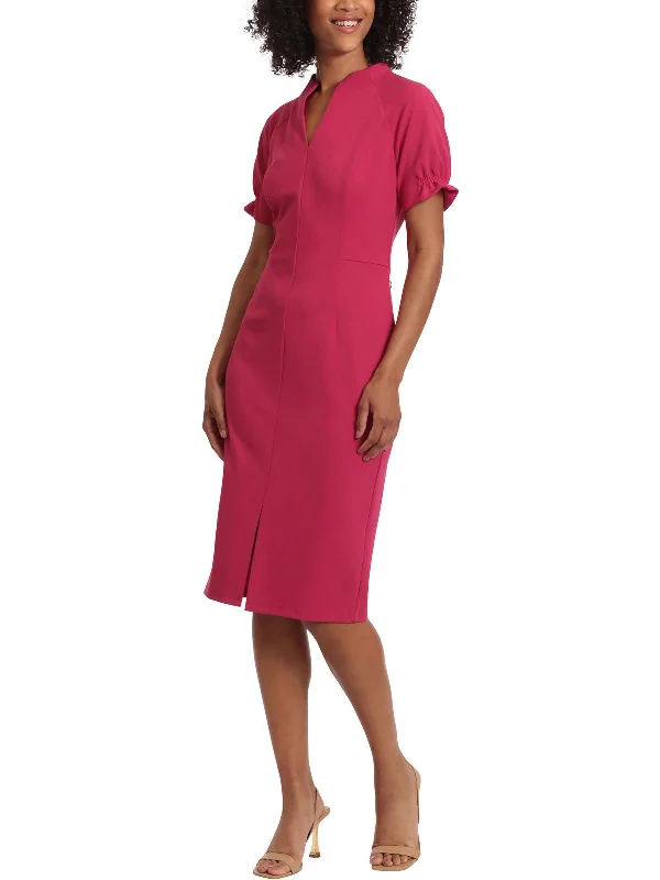 Womens Solid Polyester Wear To Work Dress