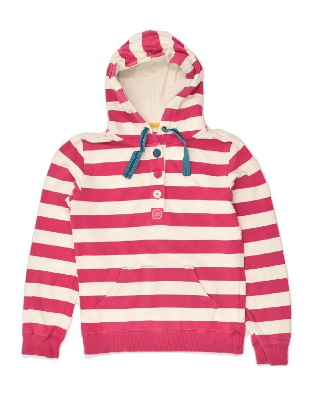 JOULES Womens Button Neck Hoodie Jumper UK 10 Small Red Striped Cotton