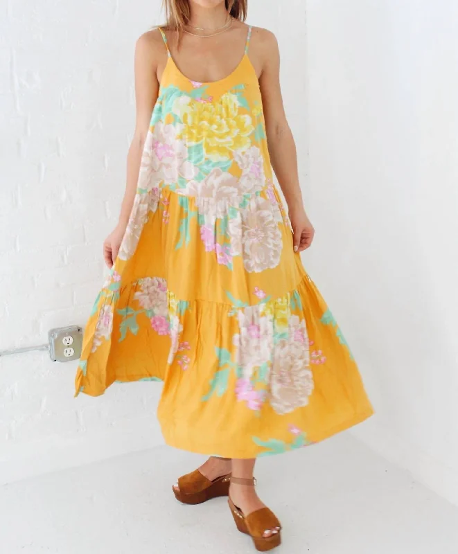 Laila Floral Maxi Dress In Honey