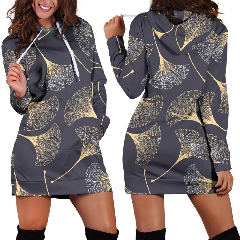 Gold Ginkgo Leaves Women'S Hoodie Dress