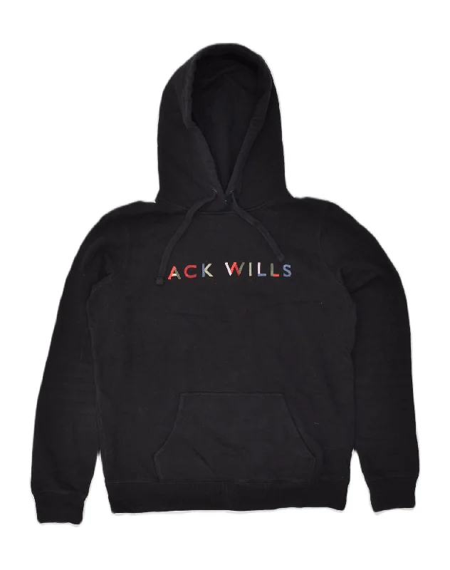 JACK WILLS Womens Graphic Hoodie Jumper UK 12 Medium Black Cotton