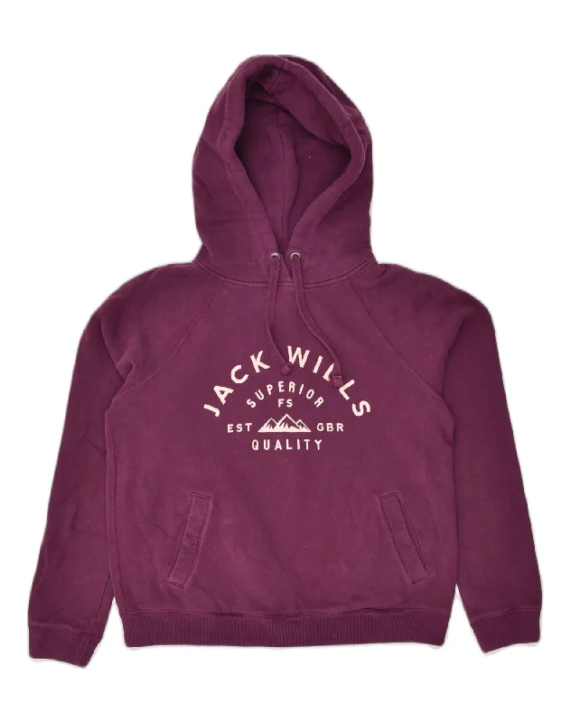 JACK WILLS Womens Graphic Hoodie Jumper UK 8 Small Burgundy Cotton