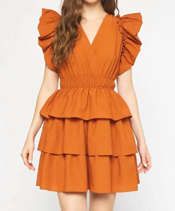 Ruffle Sleeve Mini Dress In Pumpkin