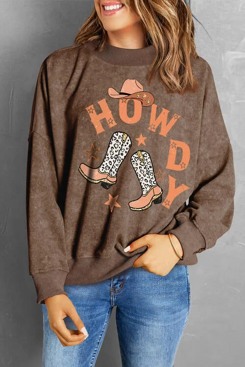 HOWDY Round Neck Cowgirl Drop Shoulder Ladies Sweatshirt